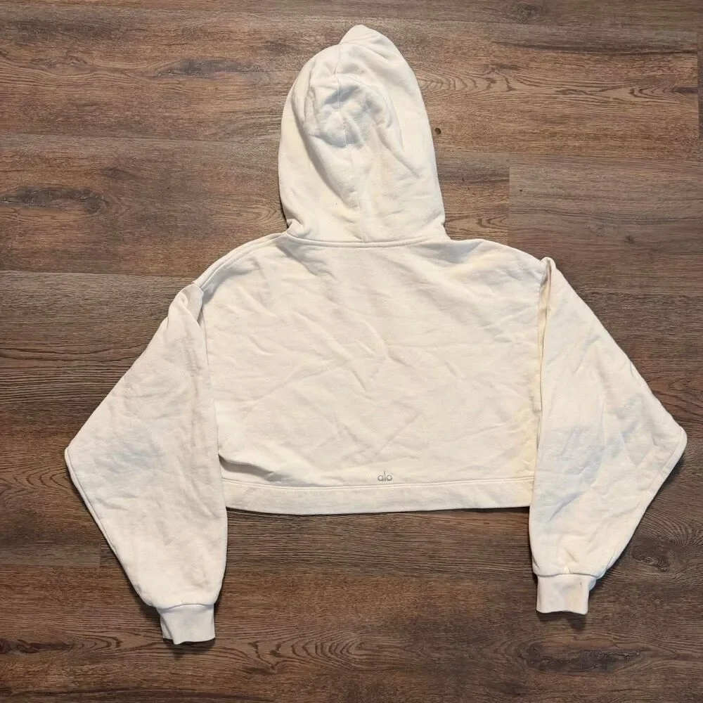Alo Yoga White Cropped Hoodie Womens Small
